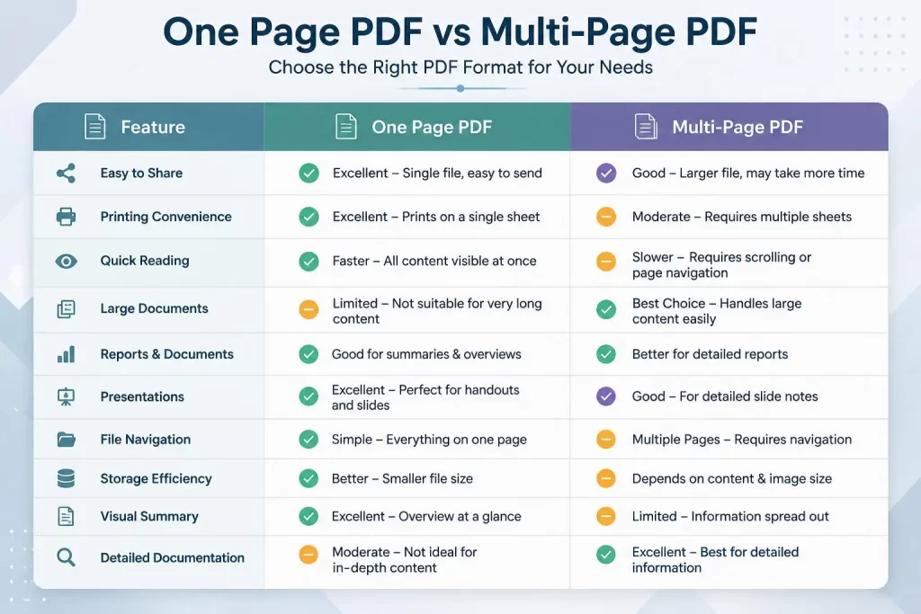 Table of One Page PDF