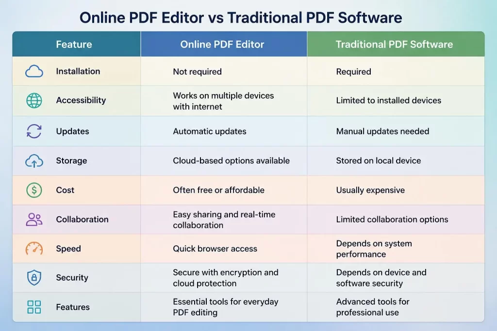 Table of Online PDF Editor