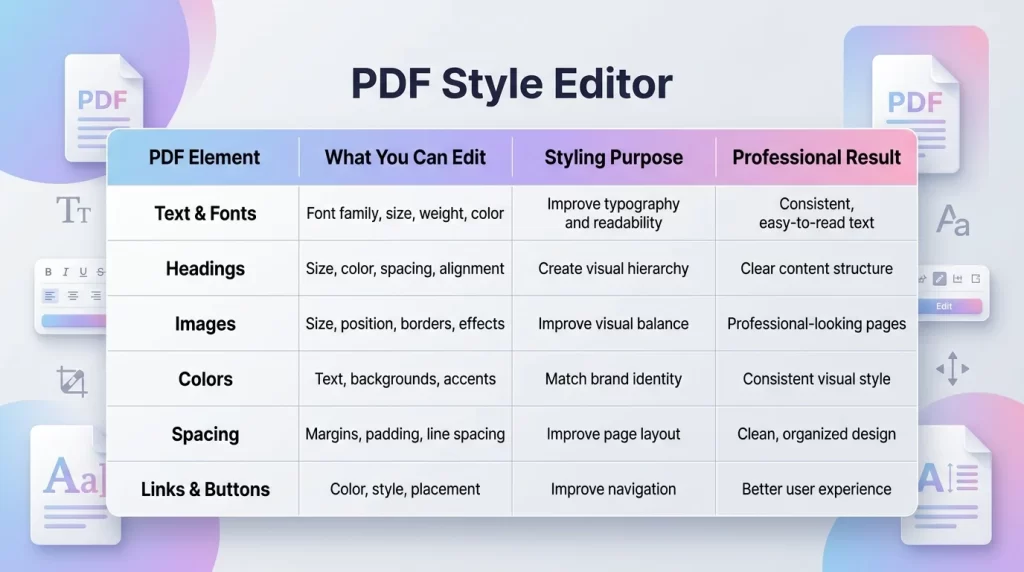 Pdf style editor Table 